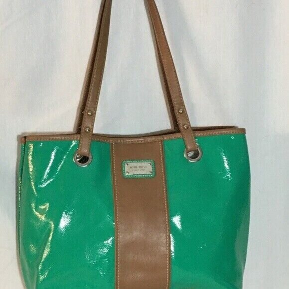 Nine West Purse Green Glossy Finish Double Handle Shoulder Bag - Picture 4 of 8